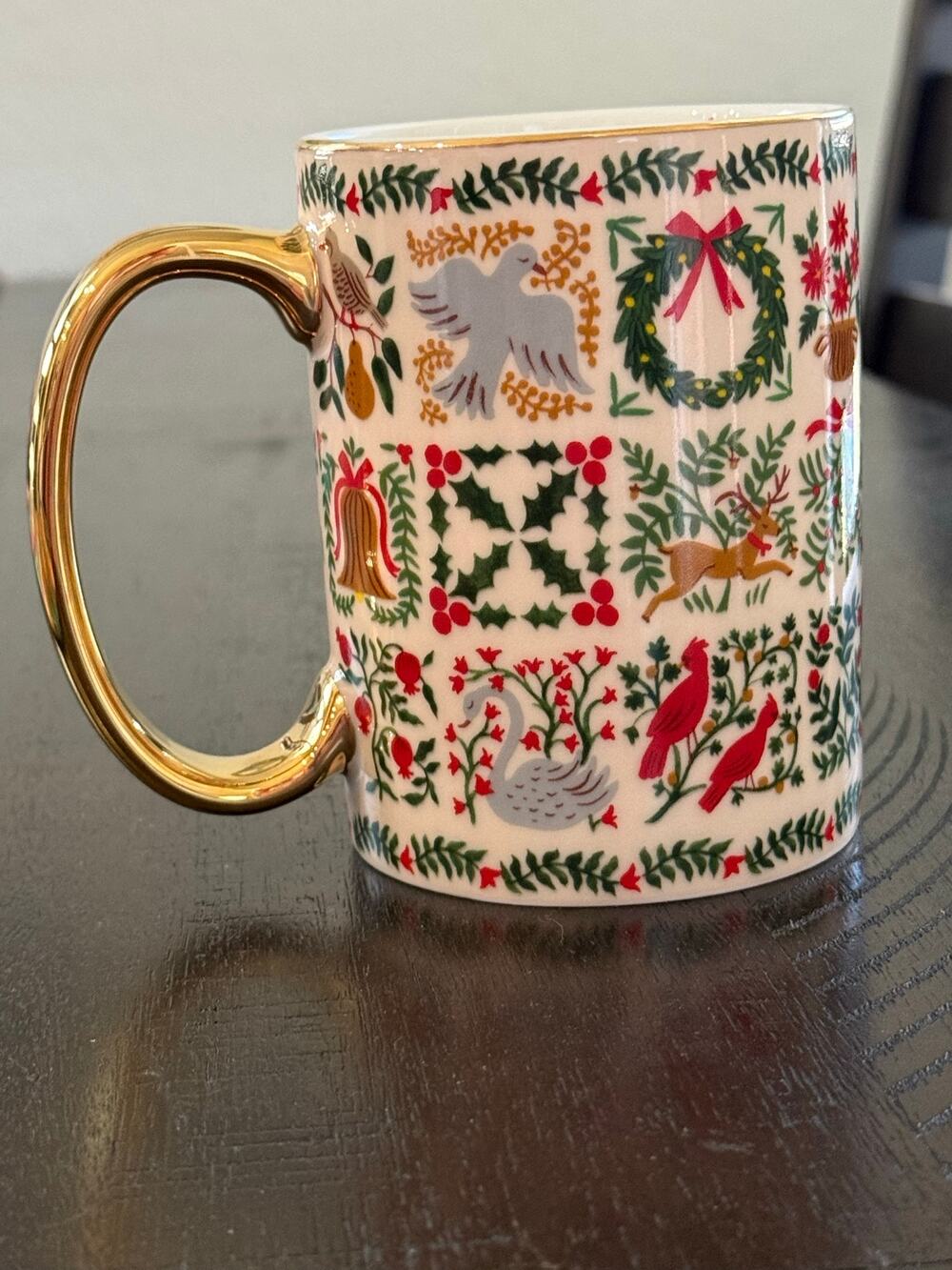 Rifle Paper Co Christmastide Christmas Holiday Mug Gold Handle Porcelain